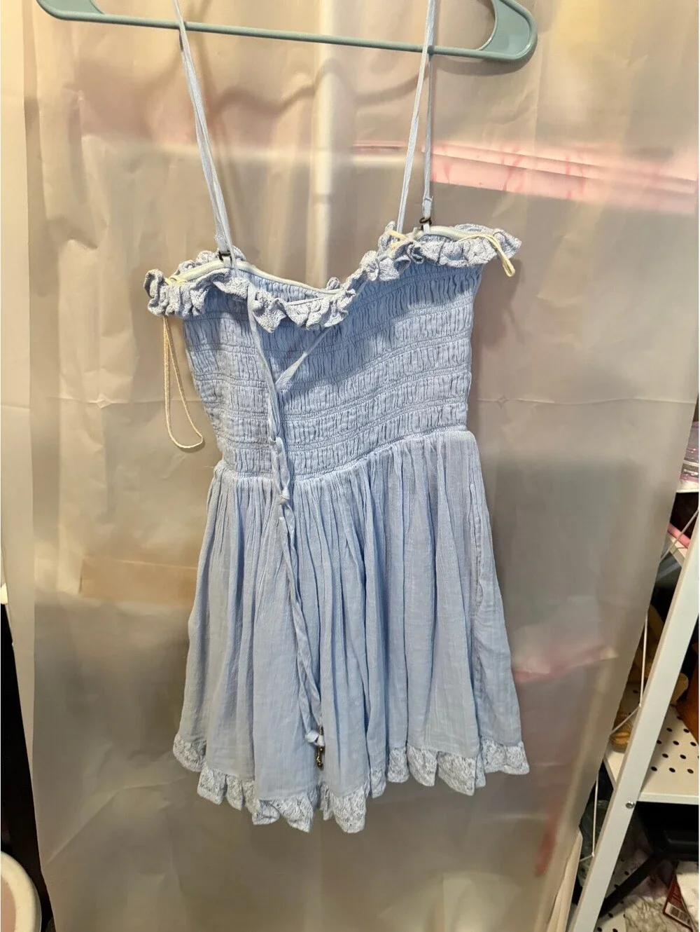 Free People Light Blue Smocked Ruffle Mini Dress Size Small
